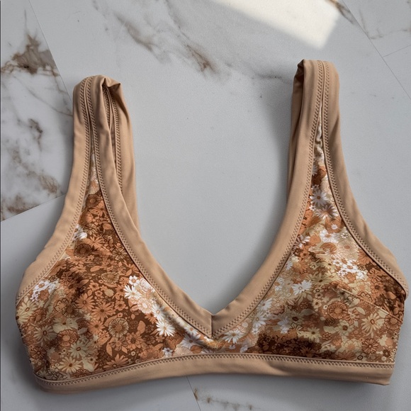 Aerie Floral Scoop Bikini Top Sz S Resortwear Beachy All Over Print - Picture 2 of 8